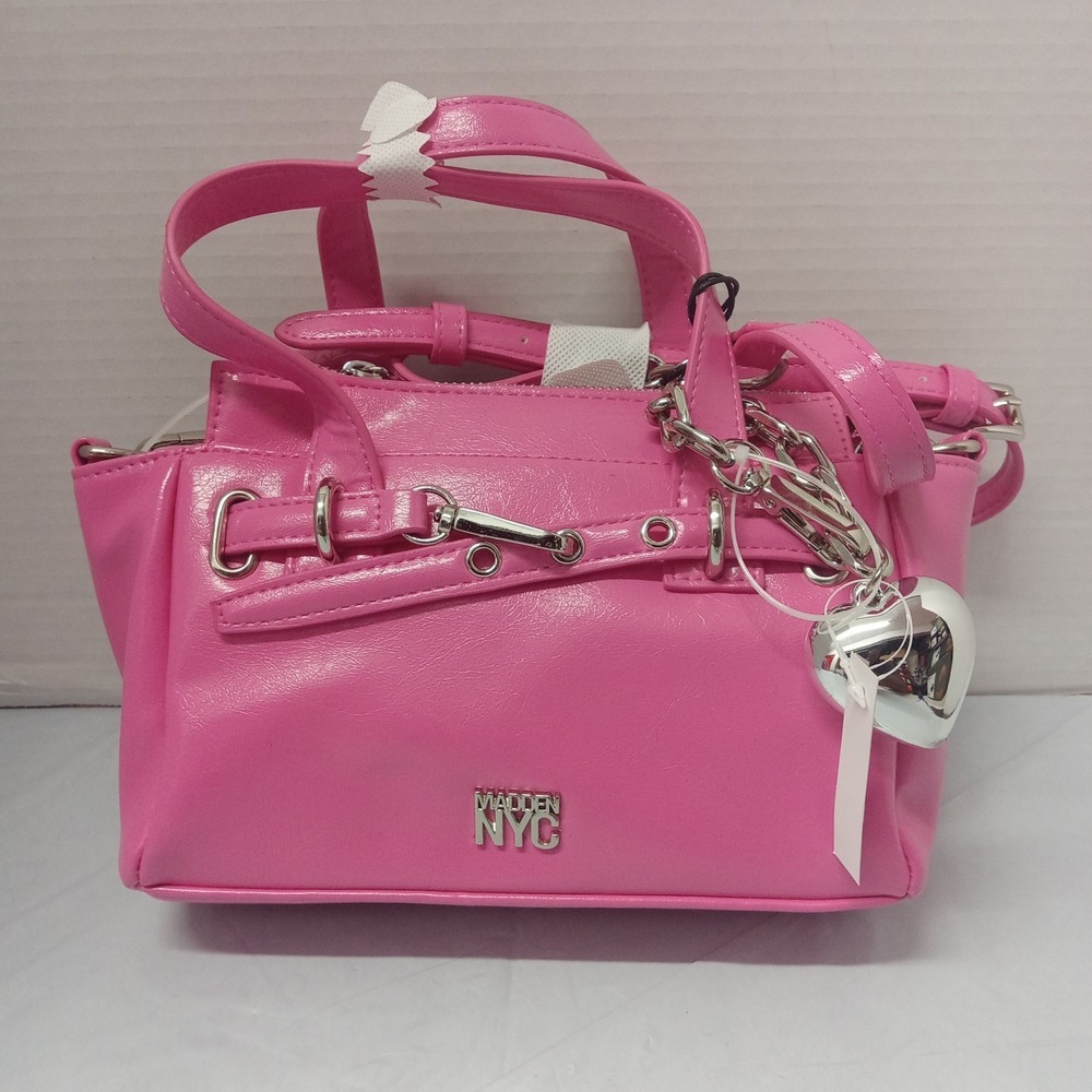 Madden NYC Pink Clip Belt Mini Satchel Crossbody Bag Purse Heart Charm NWT
